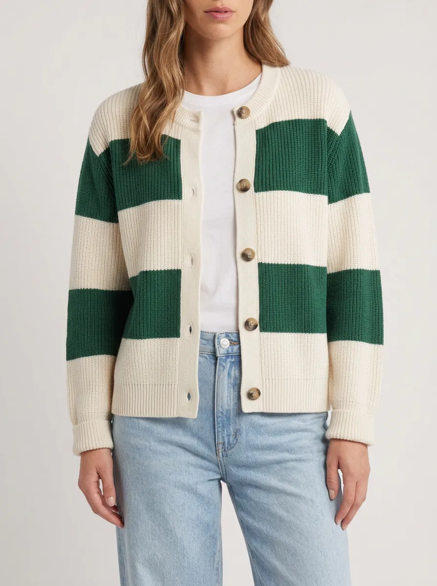 Sport Layered Rugby Striped Knit Cardigan