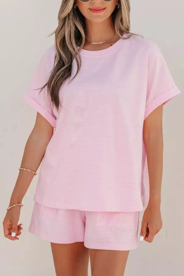 Stripe Matching Oversized Tee Drawstring Shorts Set