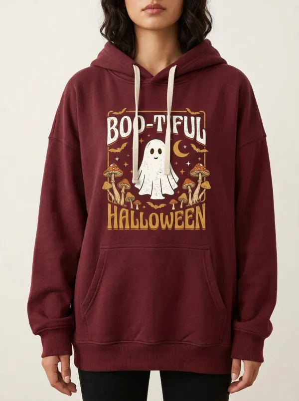 Women's Halloween Ghost Mushroom Boo-tiful Printed Hoodie