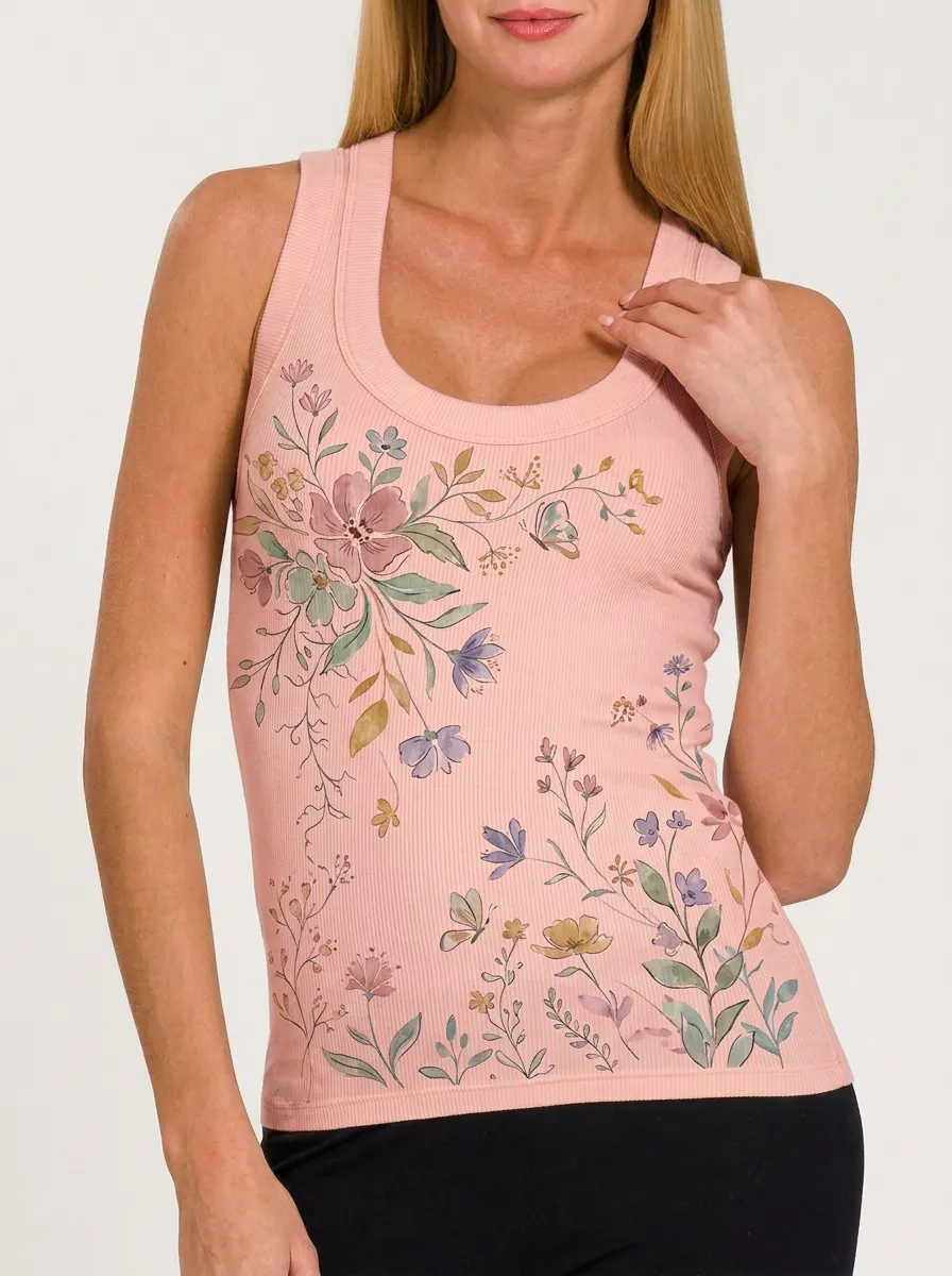 Women's Floral Butterfly Nature Lover Watercolor Printed Tank Top