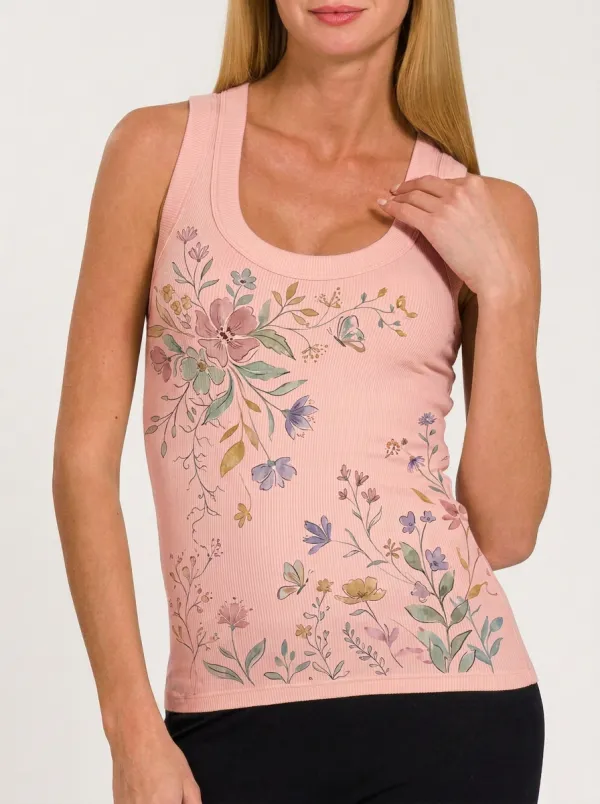Women's Floral Butterfly Nature Lover Watercolor Printed Tank Top