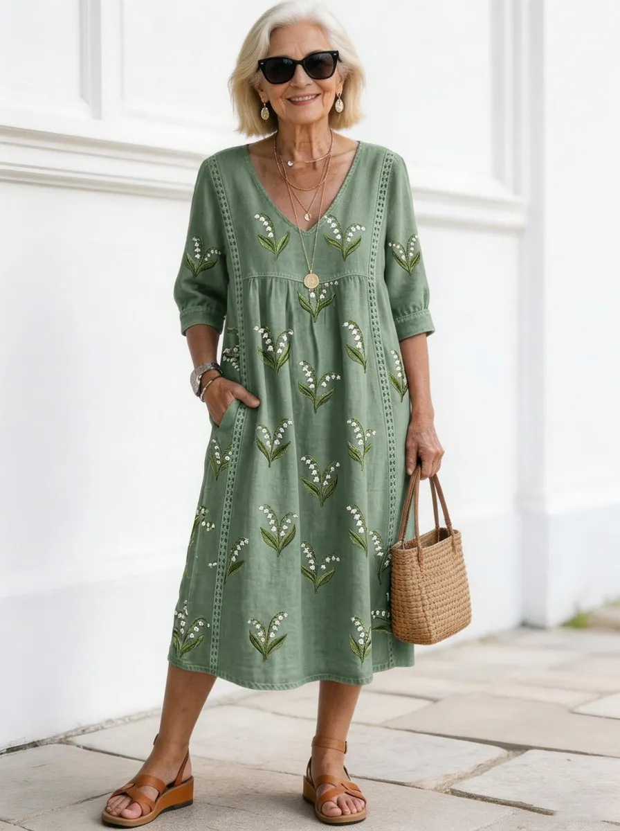 Women's Summer Vacation Lily of the Valley Floral Printed Dress