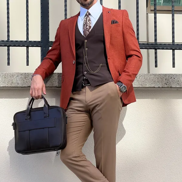 Slim Fit High Quality Pointed Collar Tile Blazer