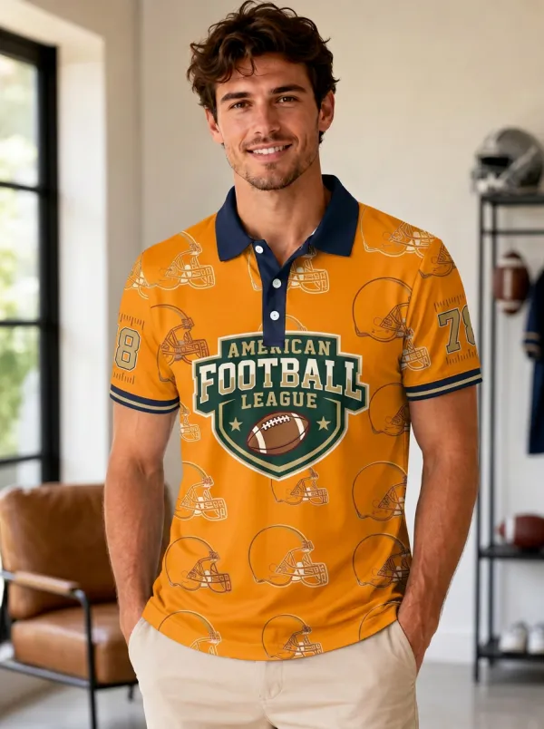 Men's Graphic Gridiron Helmet Polo Shirt