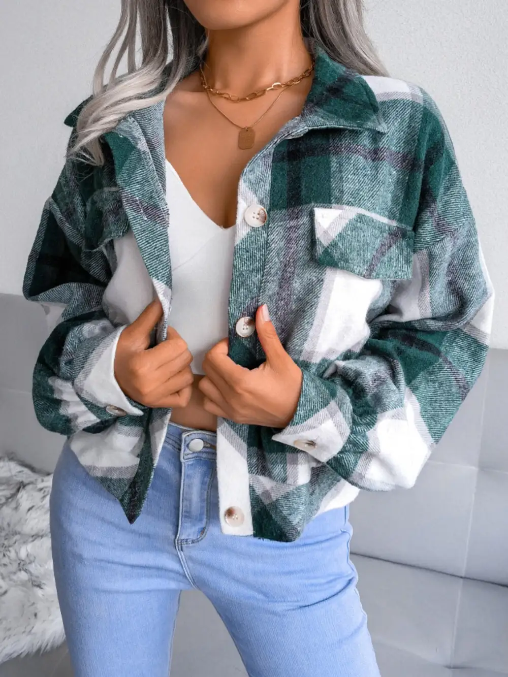 Collared Plaid Jacket