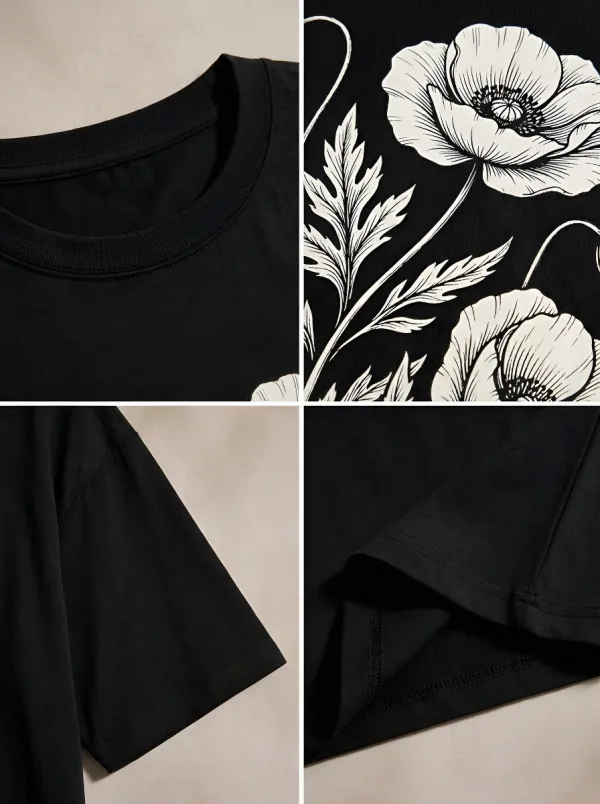 Unisex Botanical Nature Lover Poppy Flower Printed T-shirt