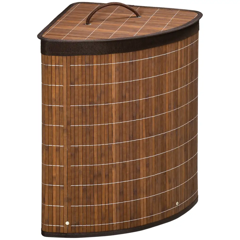 Lidded Corner Fit Bamboo Laundry Storage Hamper