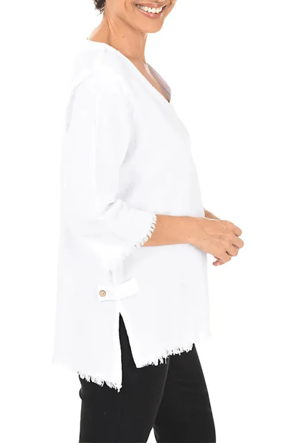 Fringed High-Low Crinkle Top