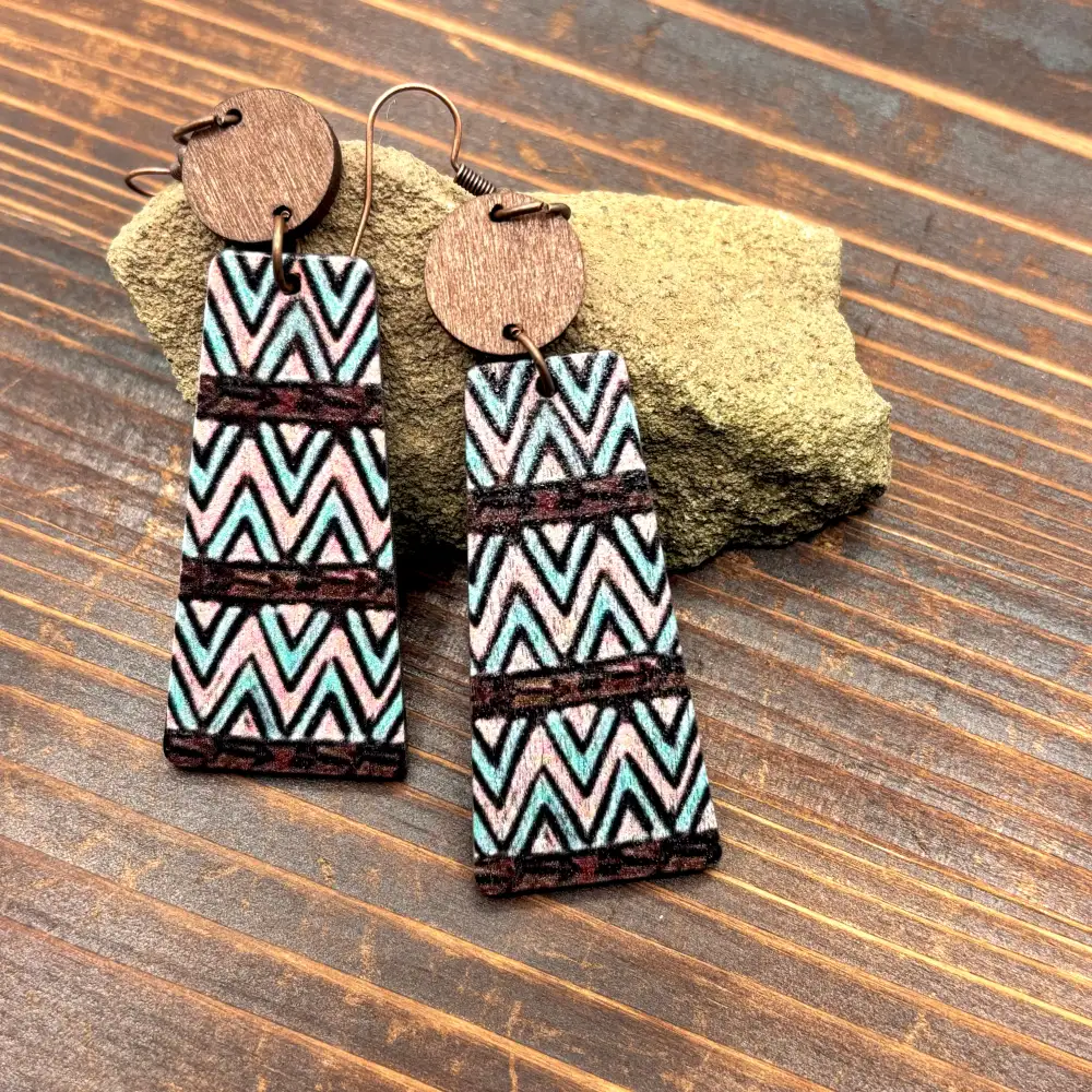 Wooden Animal Print Geometric Statement Earrings
