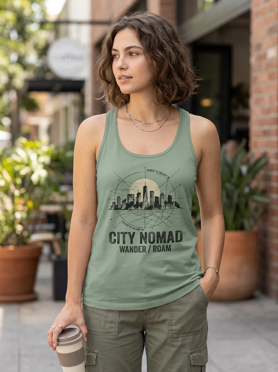Women's City Nomad Travel Skyline Printed Tank Top