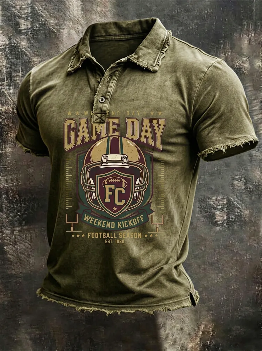 Athletic Football Game Day Helmet Graphic Polo Shirt