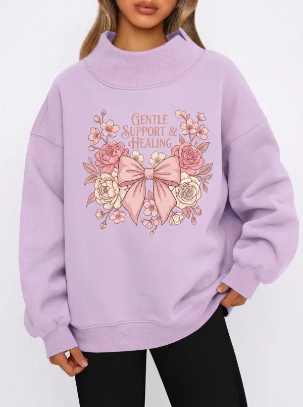 Women's Breast Cancer Awareness Floral Bow Printed Sweatshirt