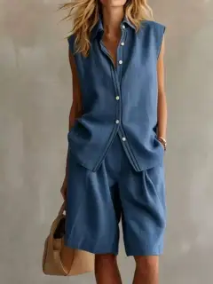 Soft Refined Pocketed Top and Shorts Matching Set