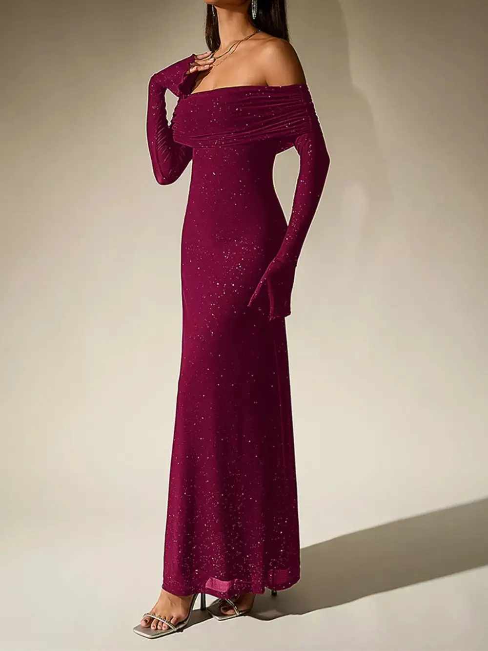 Glitter Off Shoulder Maxi Dress