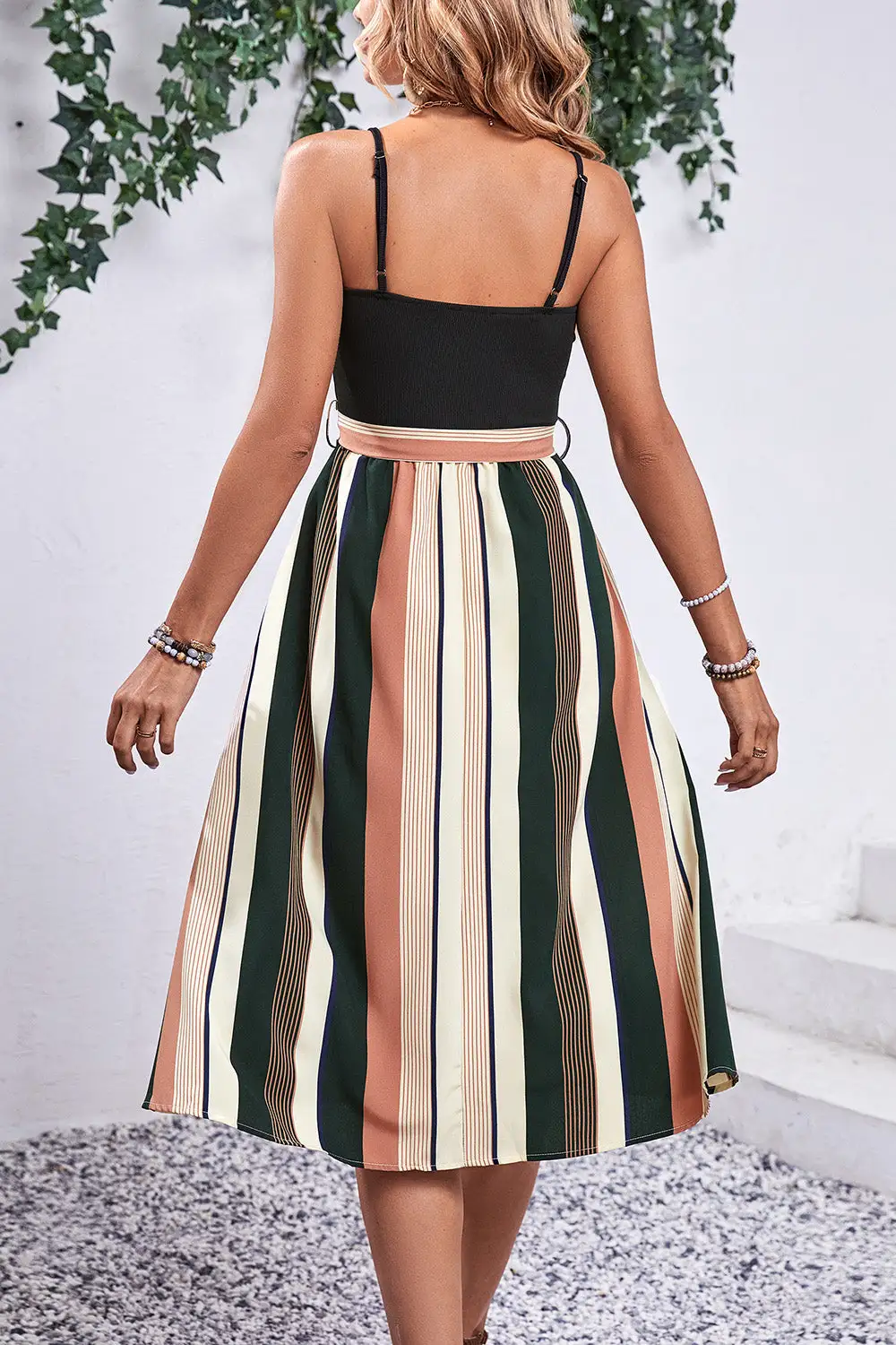 Spaghetti-Strap Striped Casual Dress