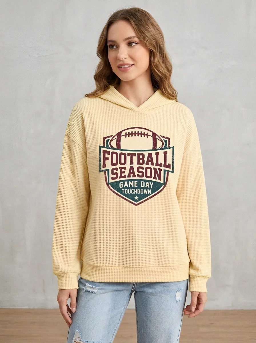 Women's Football Season Game Day Touchdown Printed Waffle Hoodie