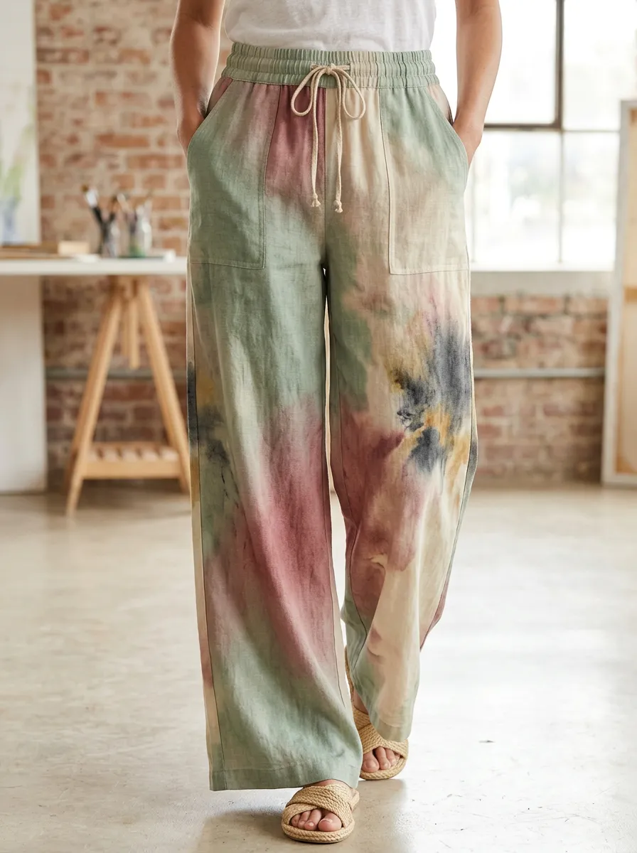 Women's Casual Boho Tie-Dye Printed Wide Leg Pants