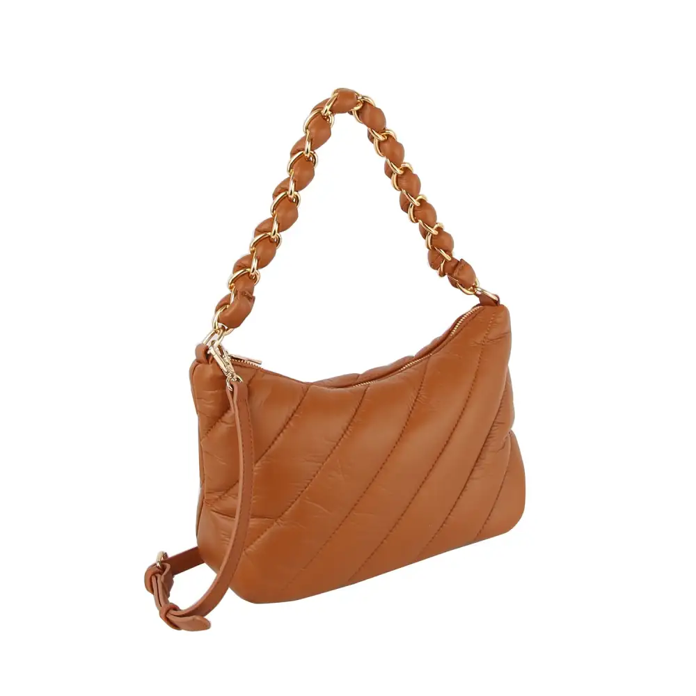 Relaxed Detail Quilted Chain Accent Pocketed Faux Leather Shoulder Bag