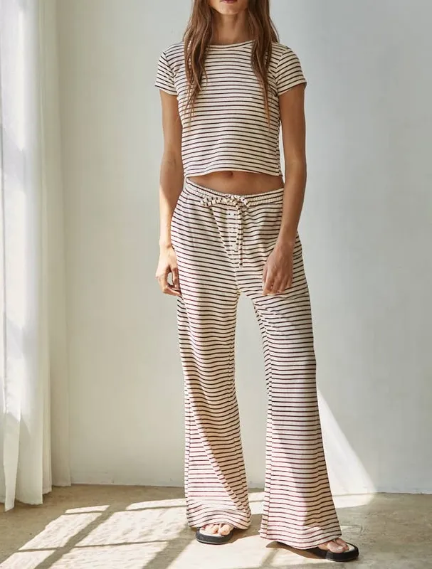 Cream Striped Cotton Blend Top