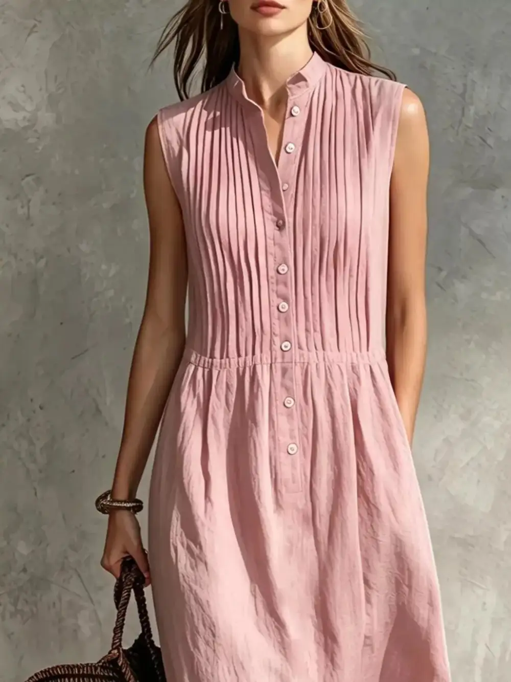 Sleeveless Button Front Midi Dress