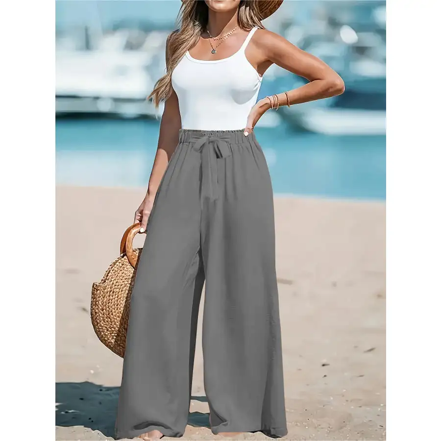 Full Size Drawstring Waist Wide Leg Pants Plus Size