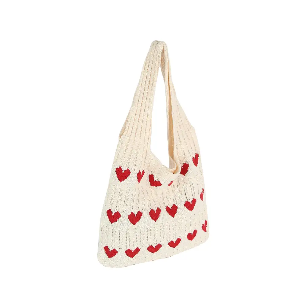 Heart Knit Slouch Tote Bag