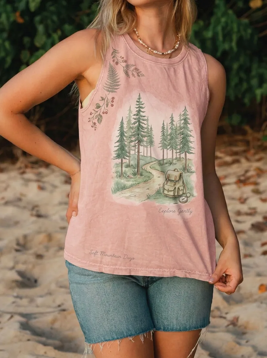 Women's Nature Hiking Lover Forest Backpack Printed Tank Top
