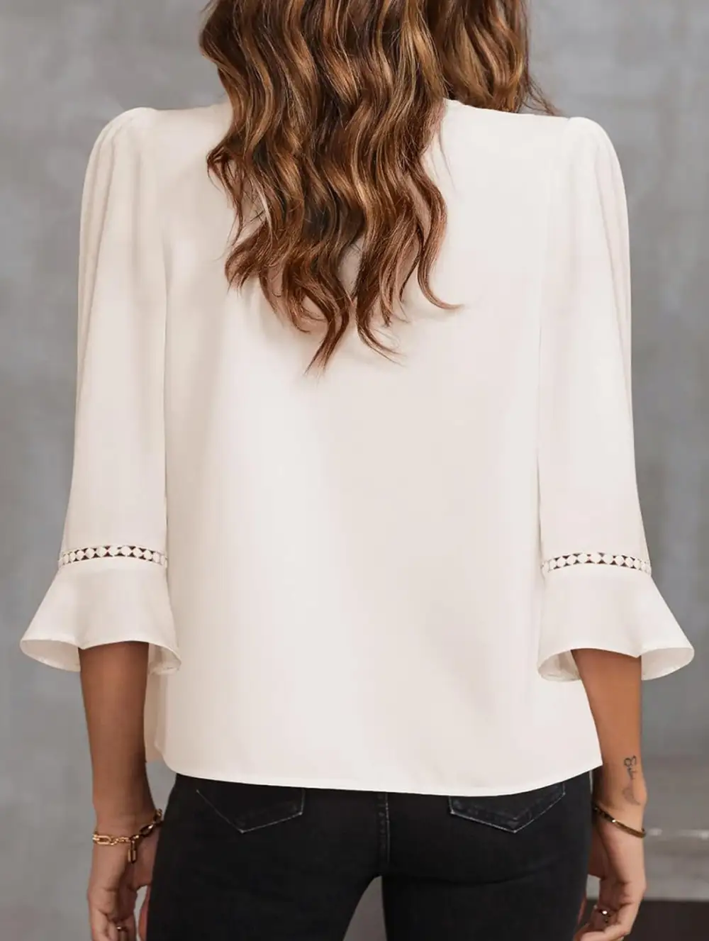 V Neck Office Three Quarter Sleeve Blouse