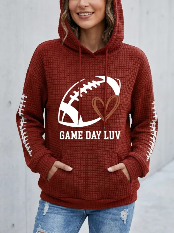 Women's Football Lover Game Day Luv Heart Printed Hoodie
