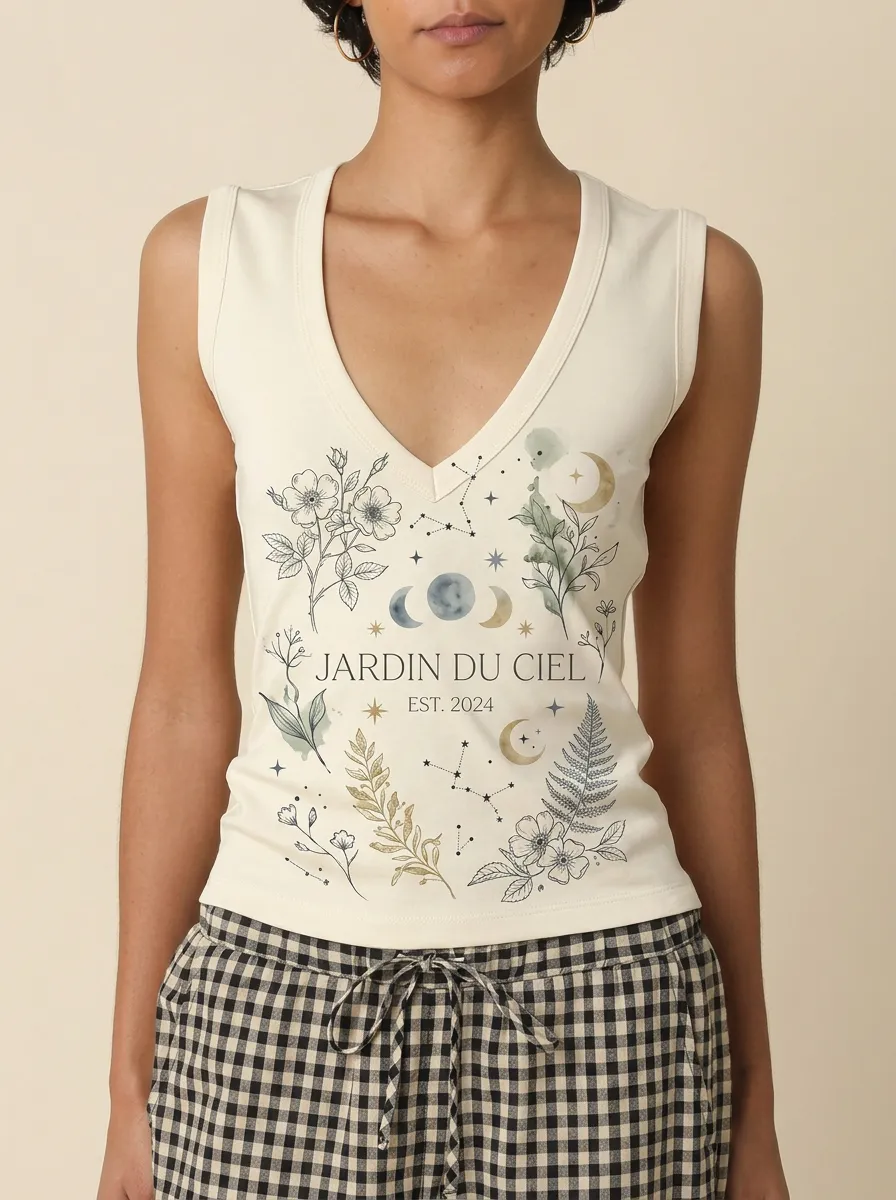 Women's Celestial Floral Jardin Du Ciel Printed Tank Top