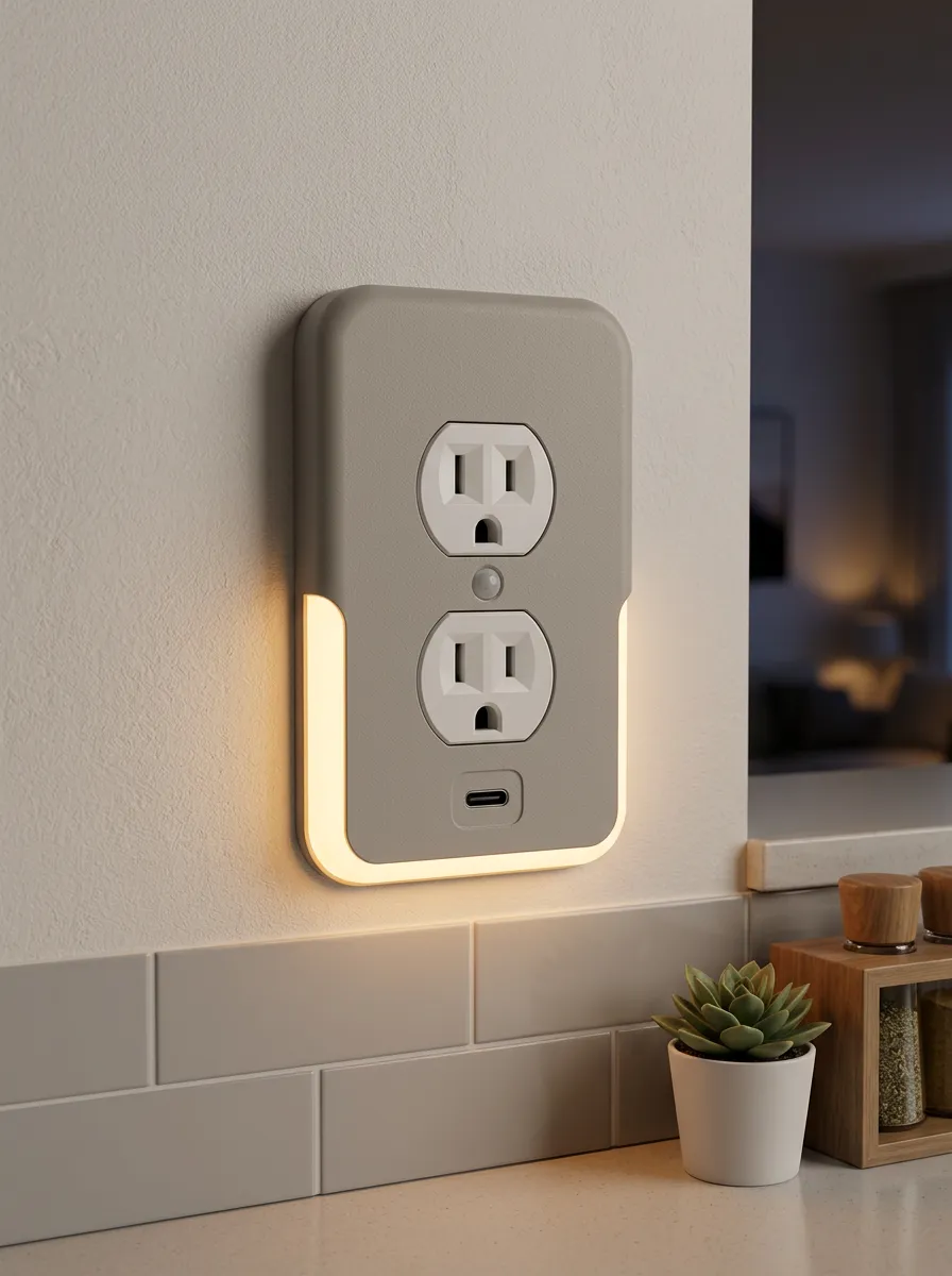 Minimalist Grey Sensor Printed LED Outlet Cover
