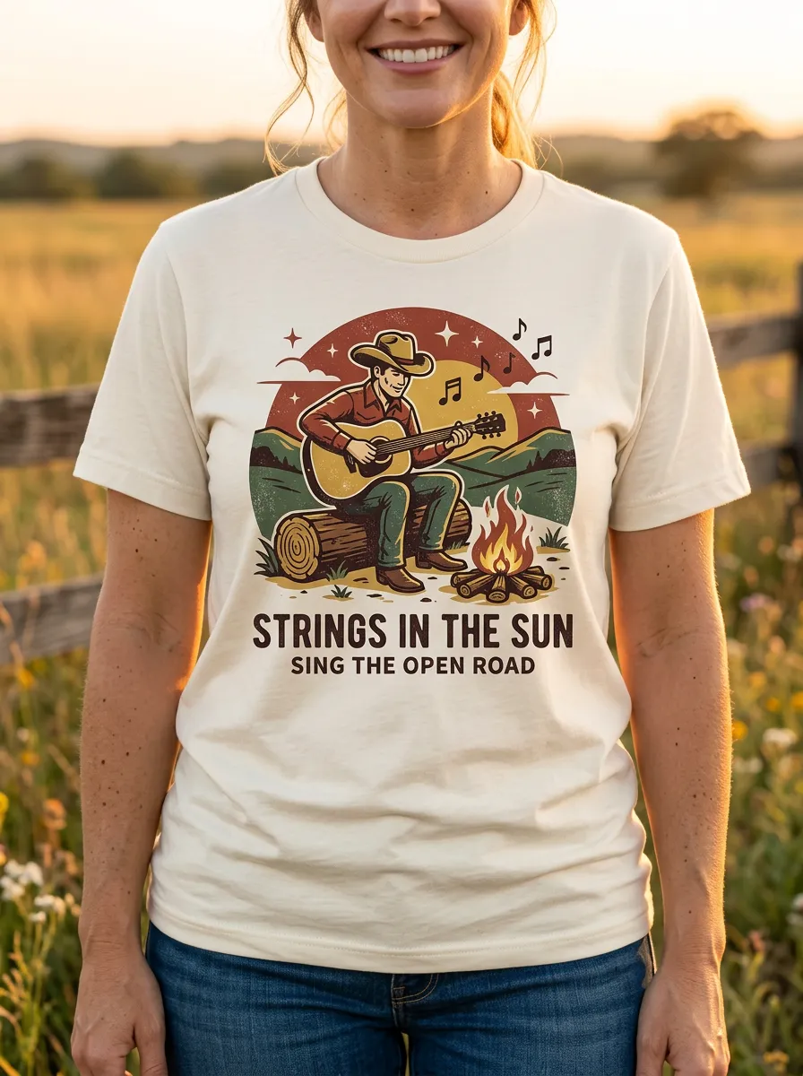 Festival Guitar Cowboy Country Music Crewneck T-Shirt