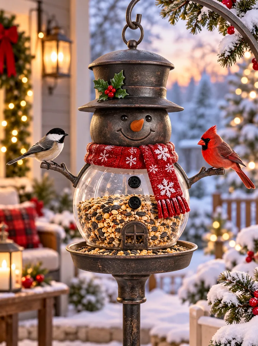 Snowman Cardinal Chickadee Christmas Bird Feeder