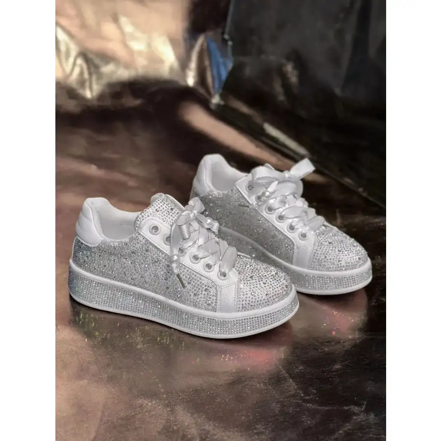 Round Toe Rhinestone Sneakers