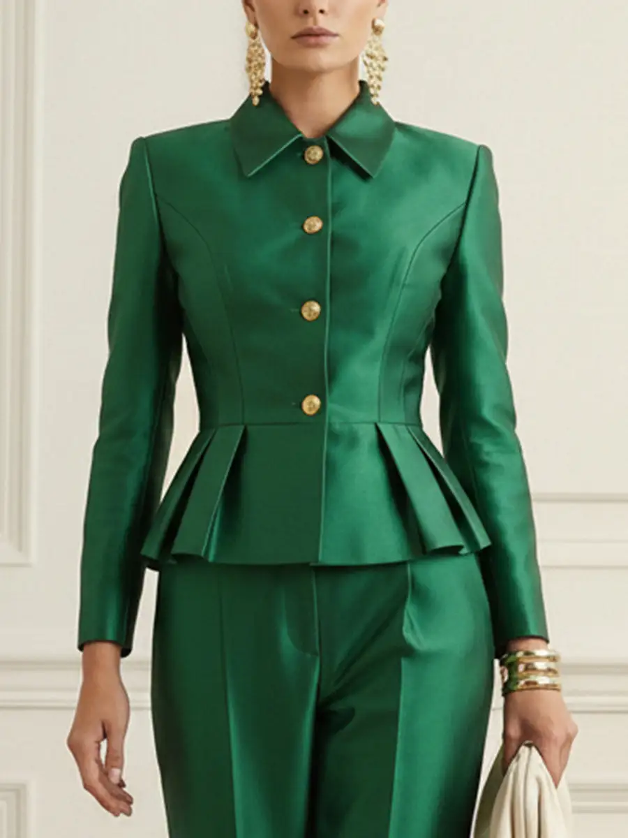 Elasticated Waist High Waisted Button Front Contrast Color Blazer