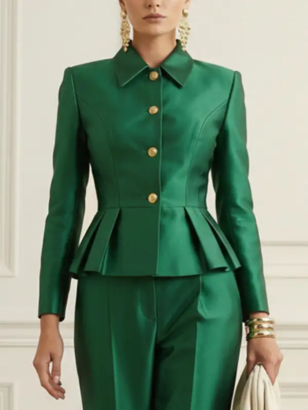 Elasticated Waist High Waisted Button Front Contrast Color Blazer