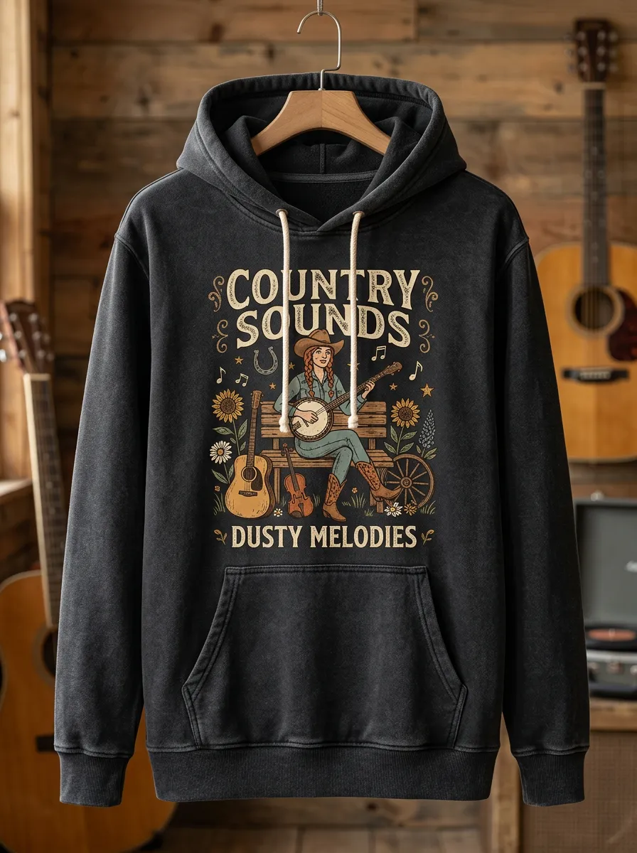 Honky-Tonk-Inspired Banjo Country Music Graphic Hoodie
