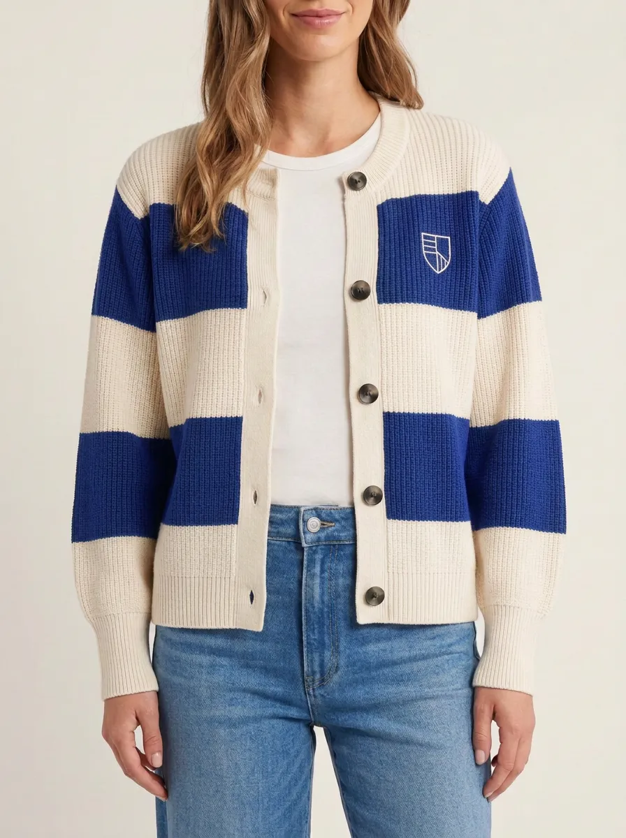 Striped Rugby Striped Shield Embroidered Cardigan