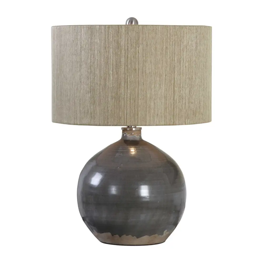 Crackle Textured Rounded Ceramic Metal Table Lamp