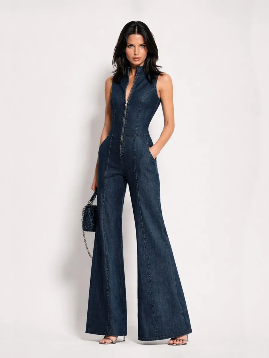 Ariana Sleeveless High-Neck Denim Jumpsuit