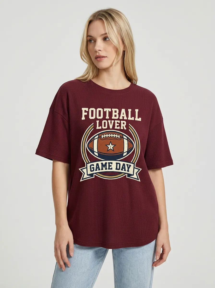 Women's Football Lover Game Day Star Graphic Printed T-Shirt