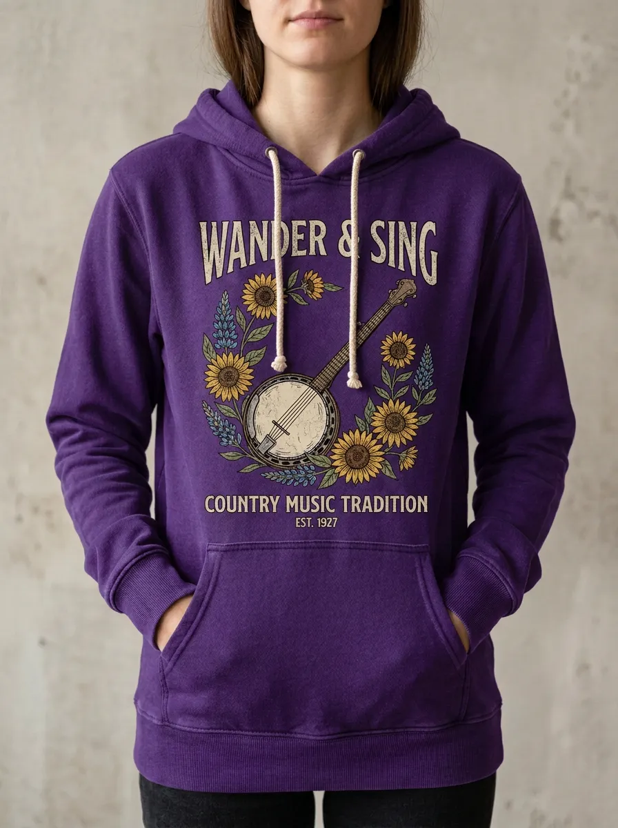 Banjo Sunflower Women's Country Music Printed Hoodie
