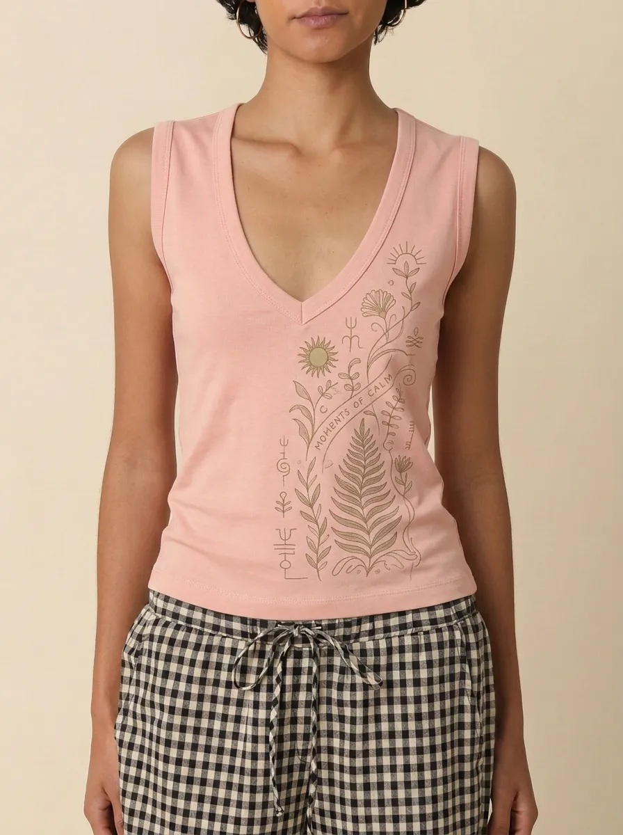 Women's Boho Botanical Moments of Calm Printed Tank Top
