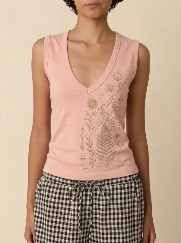 Women's Boho Botanical Moments of Calm Printed Tank Top