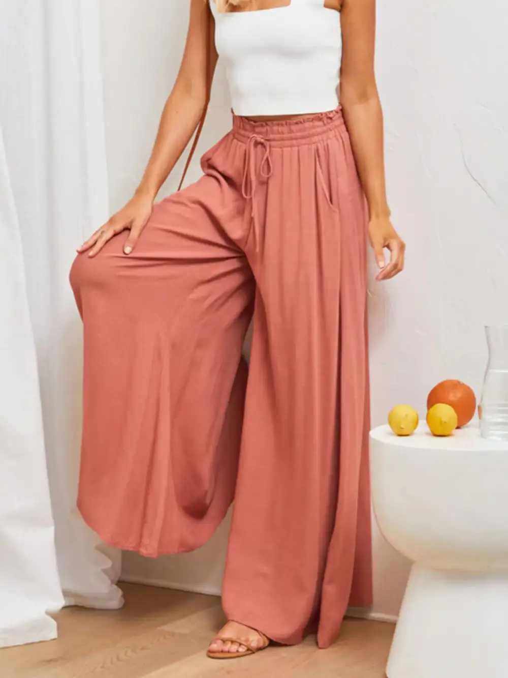 Easy Fit High Waist Wide Leg Pants
