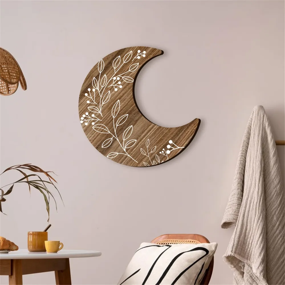 Wooden Floral Moon Wall Art