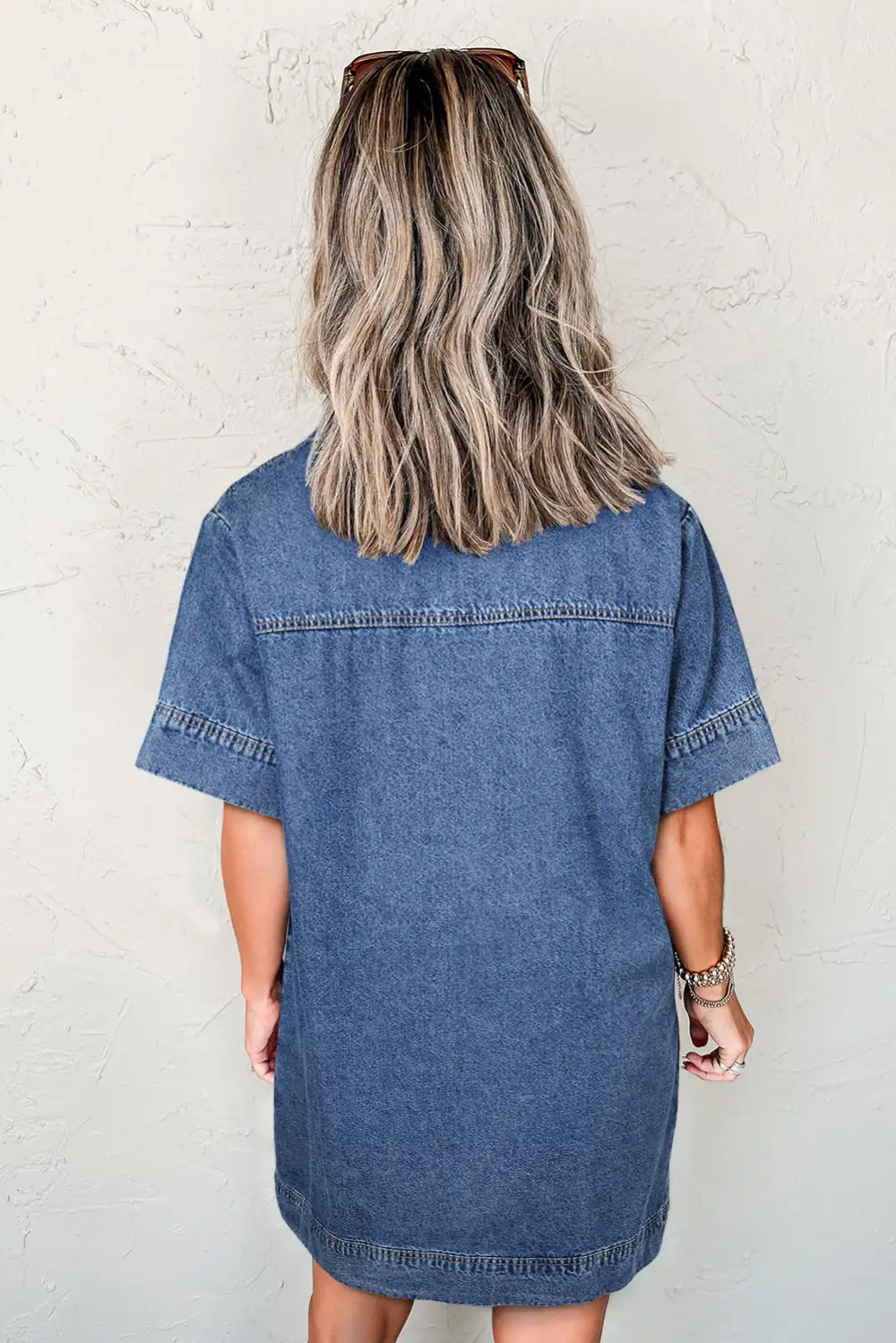 Denim Look Pocket Detail Collared Mini Dress