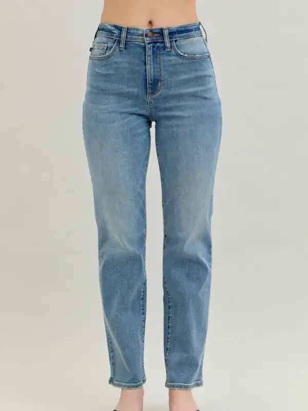 Straight High Waist Cotton Blend Everyday Jeans