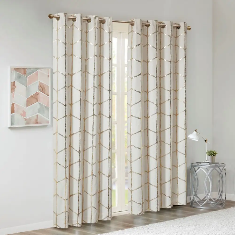Understated Total Blackout Microfiber Geometric Grommet Curtain Panel