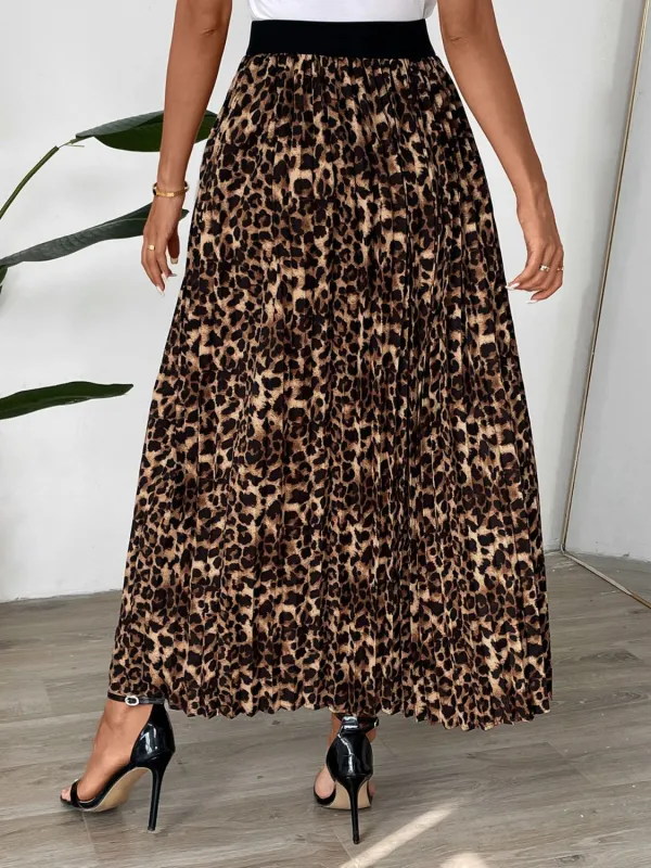 Natural Pleated Printed Skirt